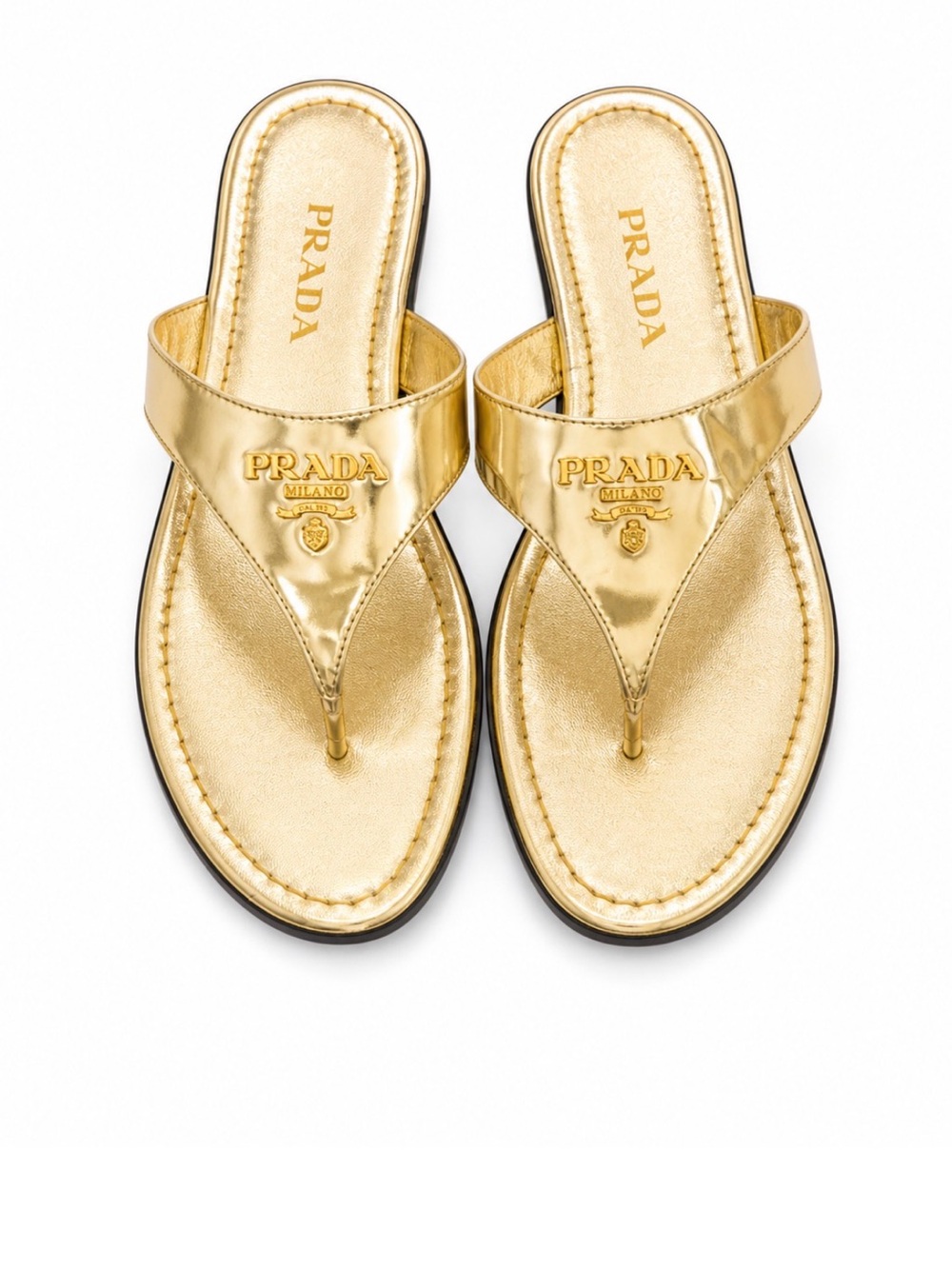 Prada Metallic Gold Toe-Post Sandals for Women